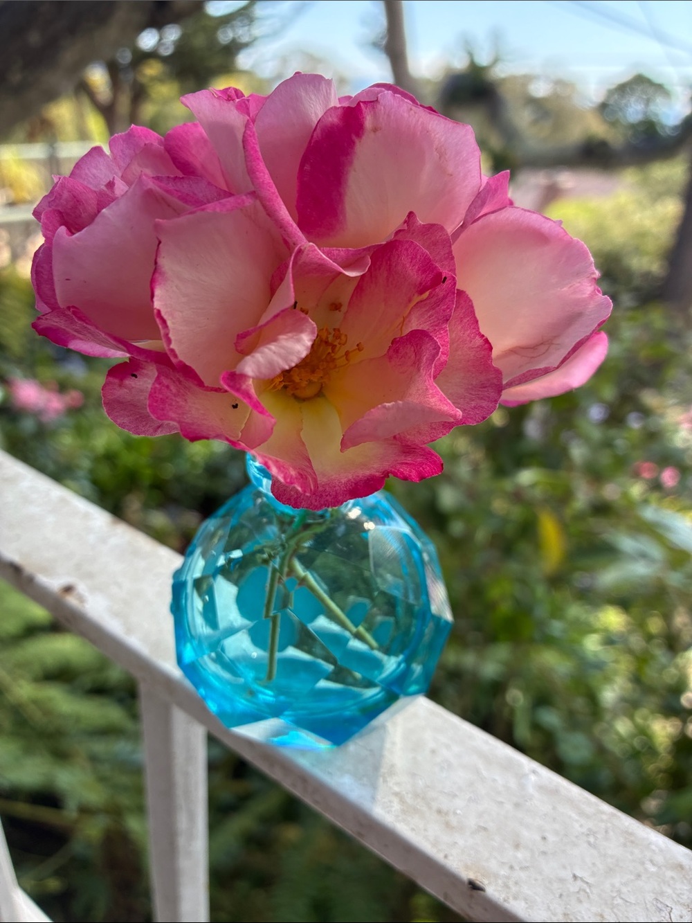 Blue Faceted Glass Bud Vase Japan